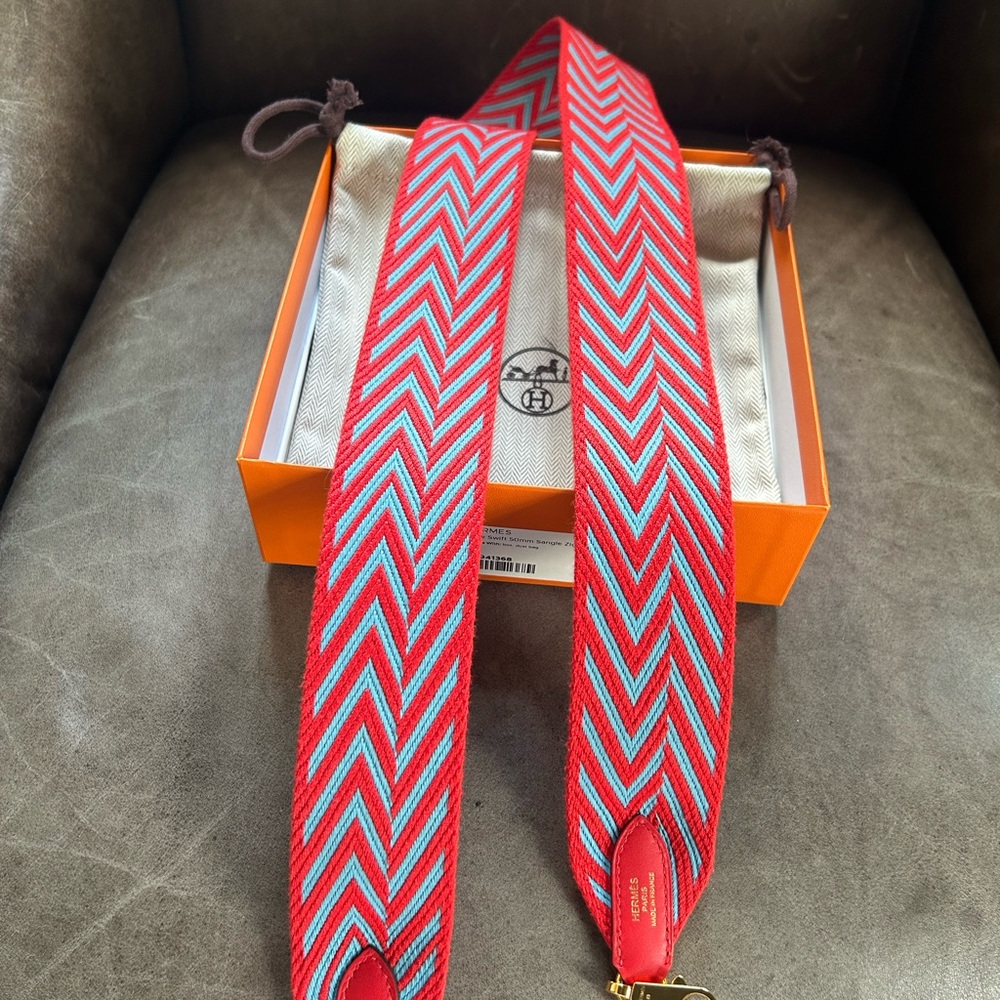 Hermes Red and Blue Chevron Strap